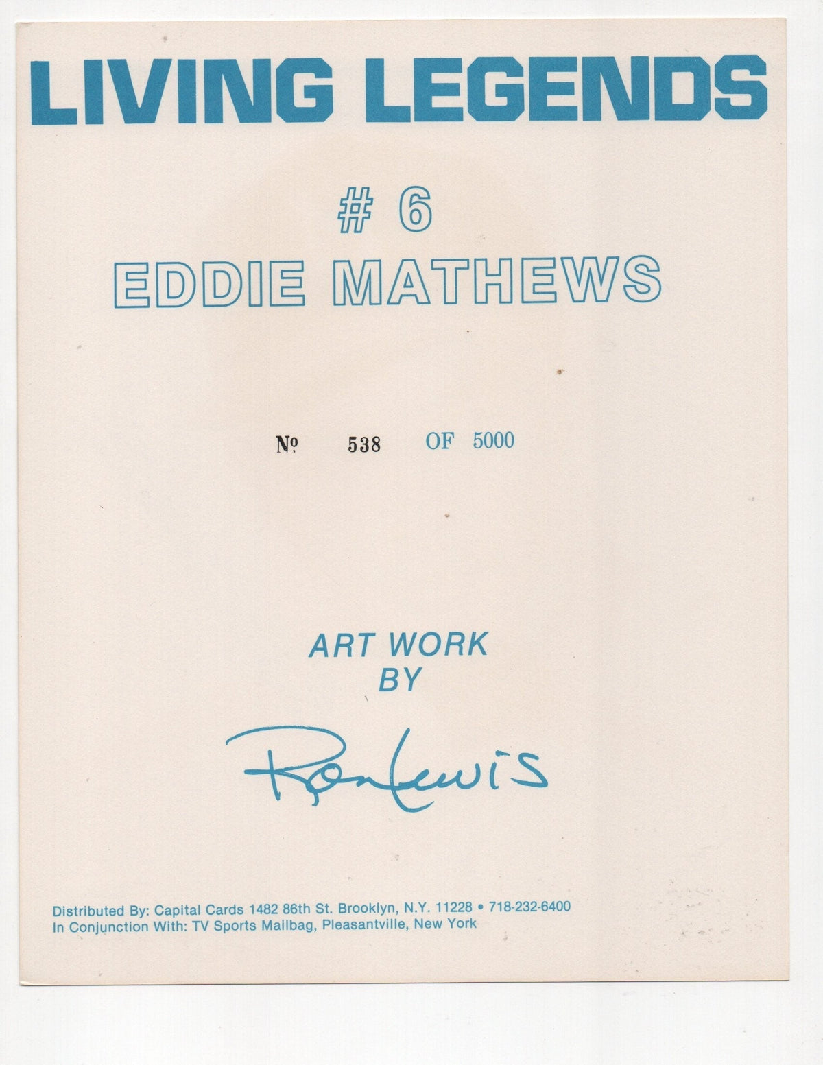 Eddie Mathews Signed Living Legends #538 of 5000 8x10 Photo (AIV AA24144)