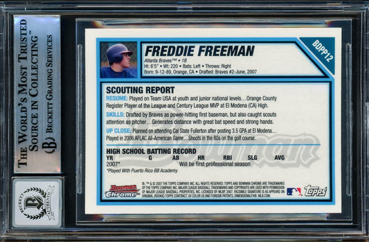 Freddie Freeman Autographed 2007 Bowman Chrome Draft Picks Rookie Card #BDPP12 Atlanta Braves Auto 10 Beckett BAS Witnessed Stock #202079
