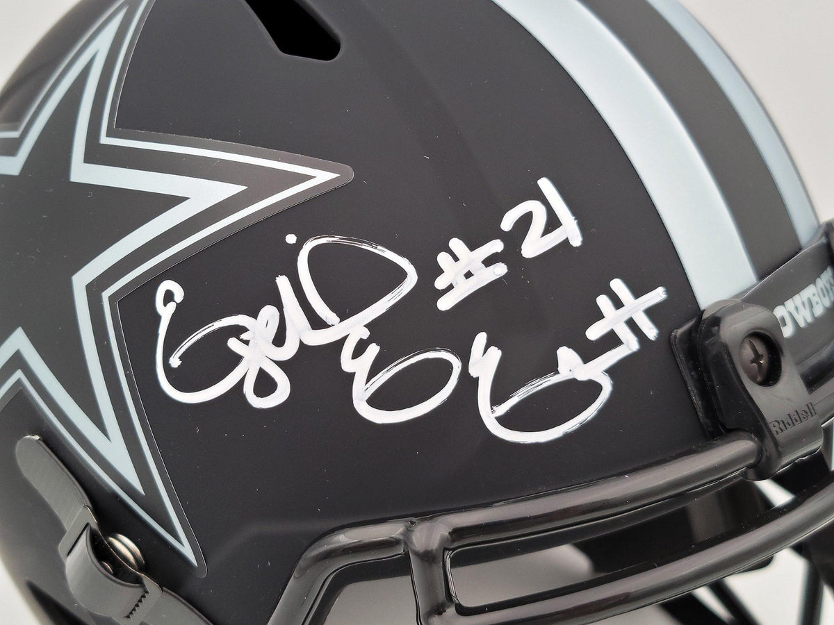 Ezekiel Elliott Autographed Dallas Cowboys Eclipse Black Full Size Replica Speed Helmet Beckett BAS QR Stock #203007