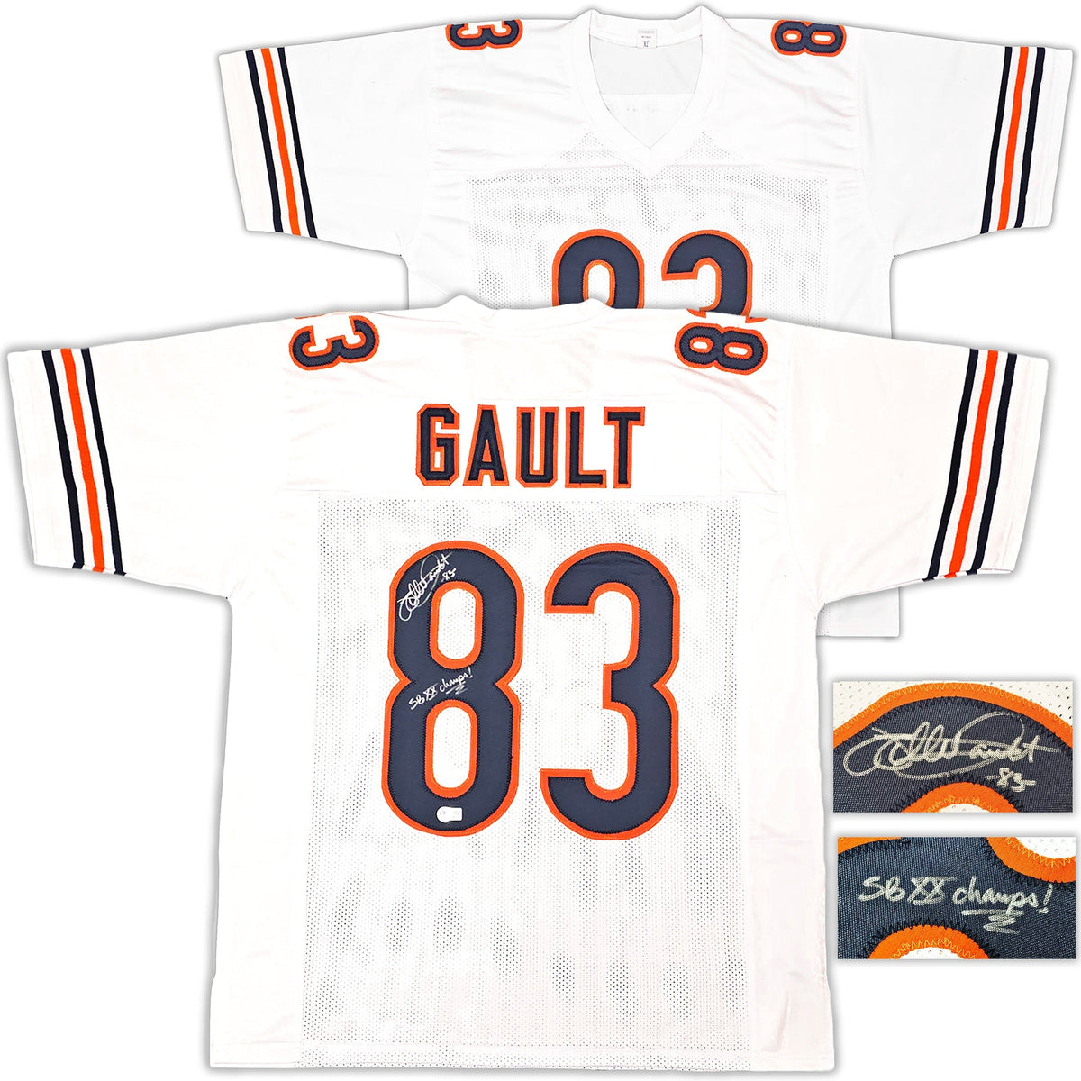 Chicago Bears Willie Gault Autographed White Jersey "SB XX CHAMPS" Beckett BAS Witness Stock #221063