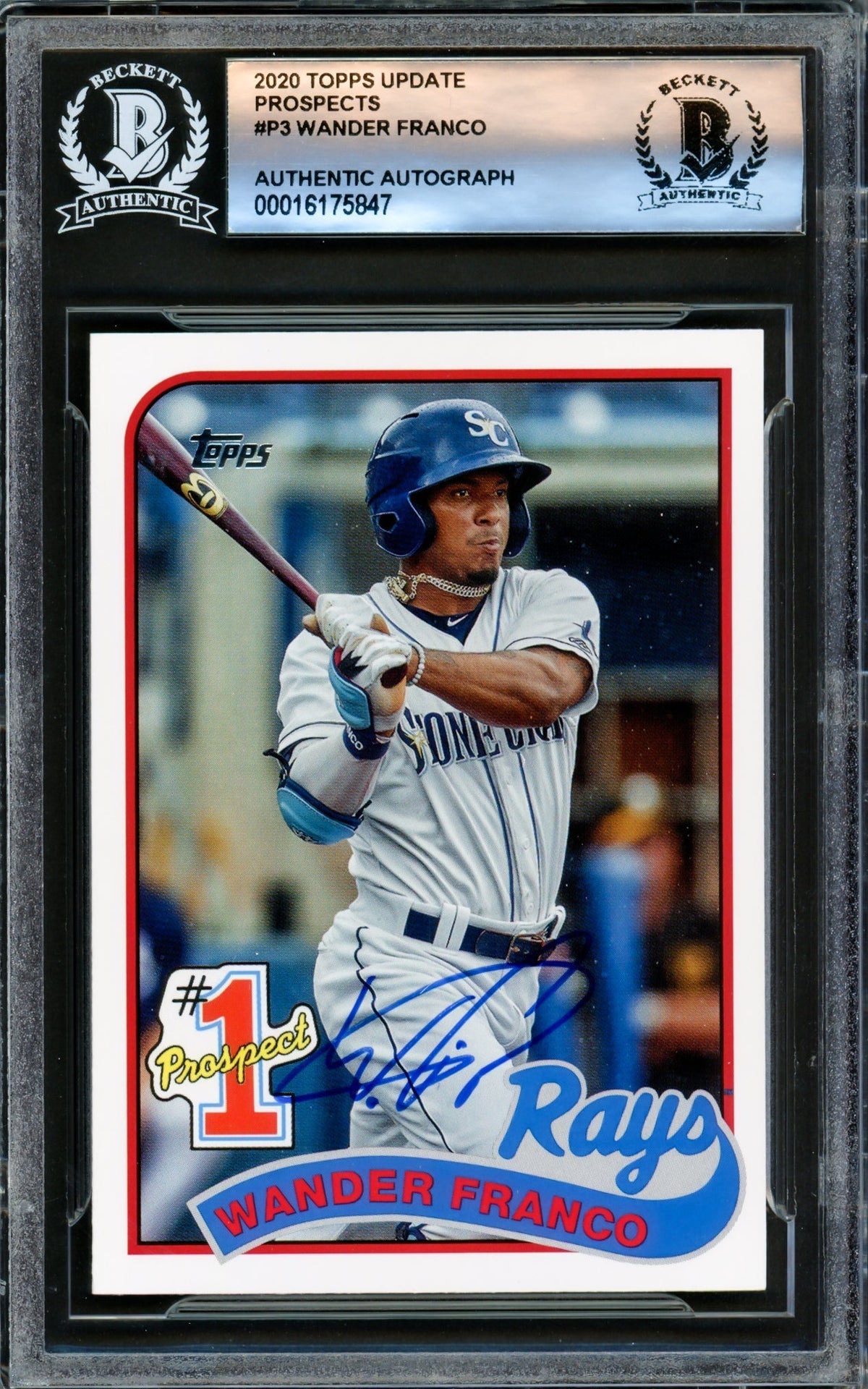 Wander Franco Autographed 2020 Topps Update Prospects Rookie Card #P3 Tampa Bay Rays Beckett BAS #16175847