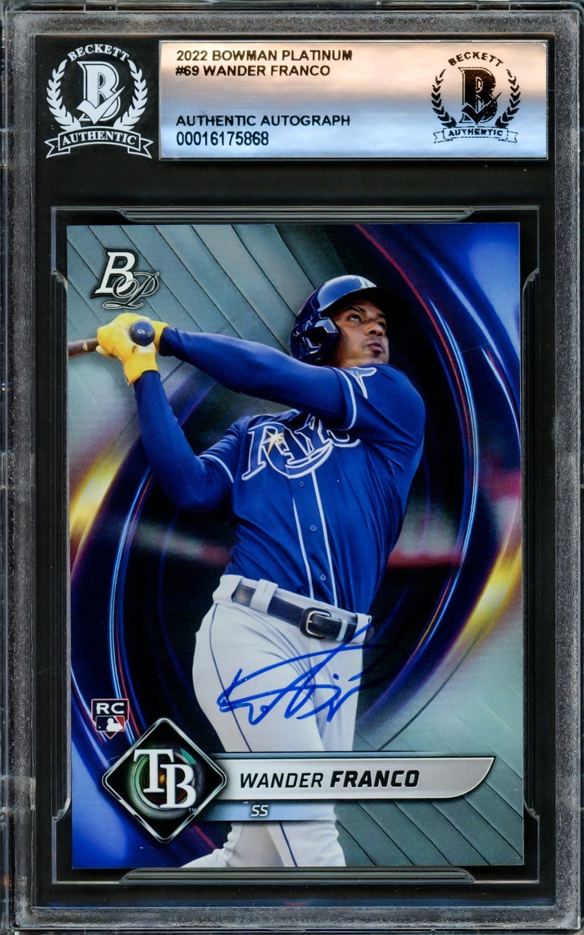 Wander Franco Autographed 2022 Bowman Platinum Rookie Card #69 Tampa Bay Rays Beckett BAS #16175868
