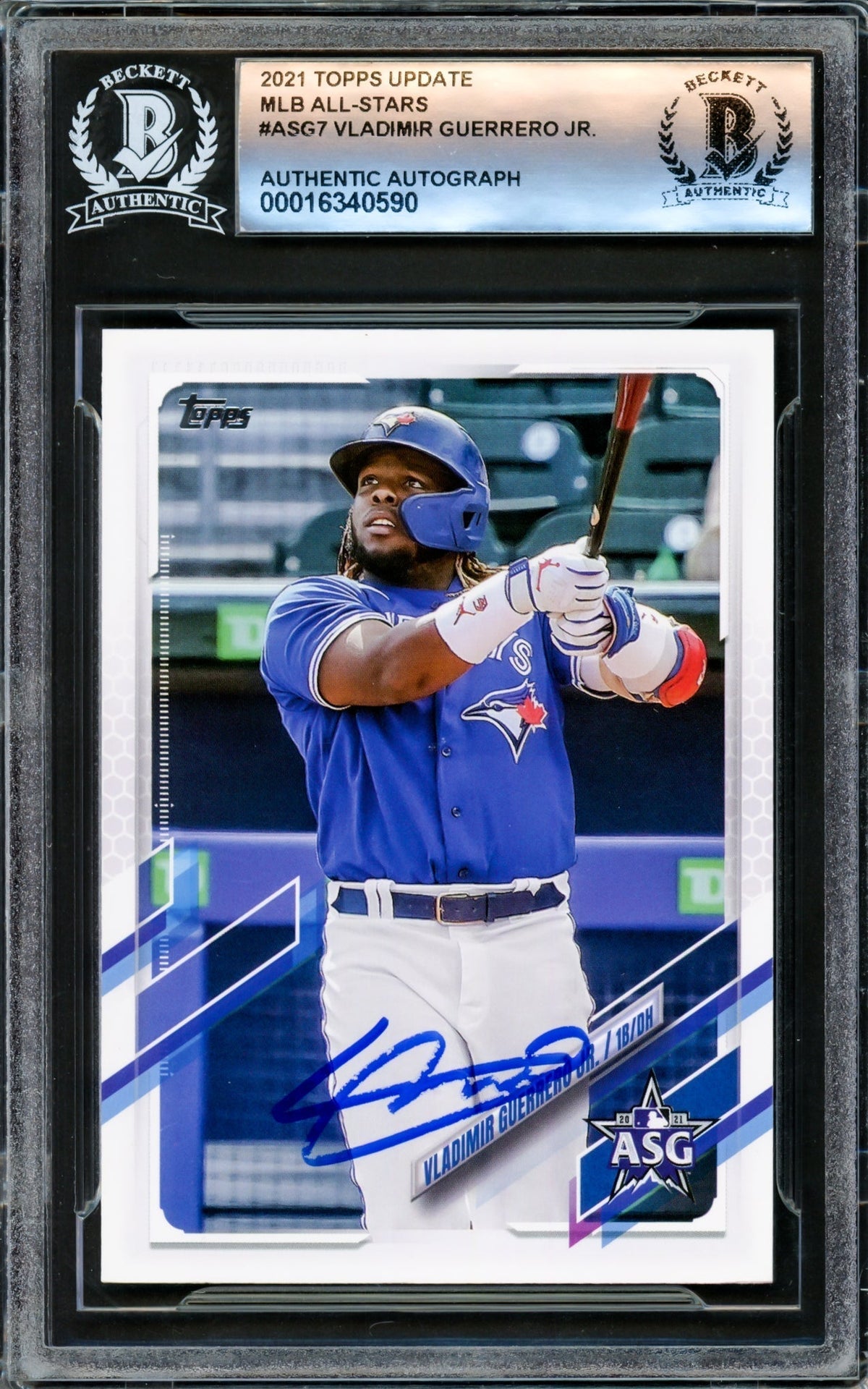 Vladimir Guerrero Jr. Autographed 2021 Topps Card #ASG-7 Toronto Blue Jays Beckett BAS #16340590