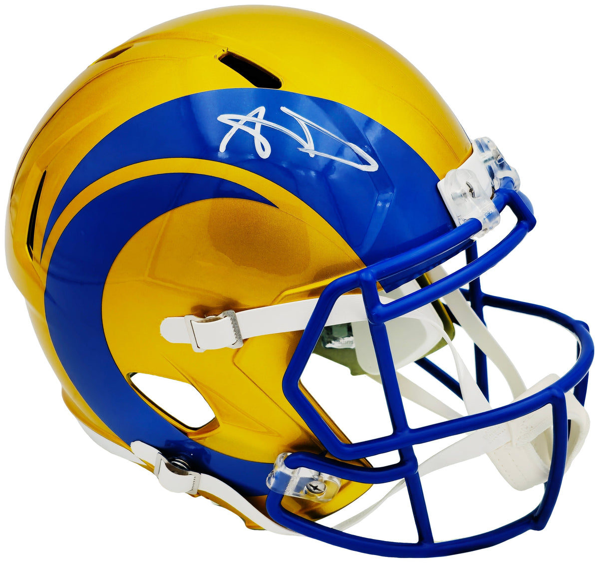 Aaron Donald Autographed Los Angeles Rams Flash Yellow Full Size Speed Replica Helmet Beckett BAS Witness