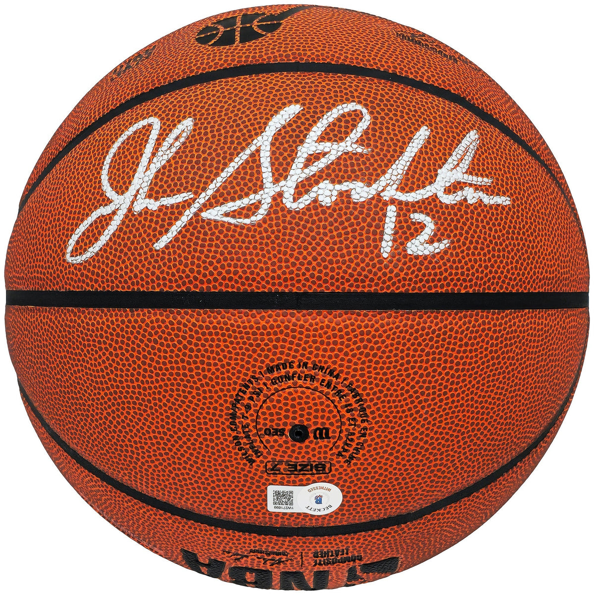 John Stockton Autographed Composite Leather Utah Jazz Logo Basketball Beckett BAS Witness