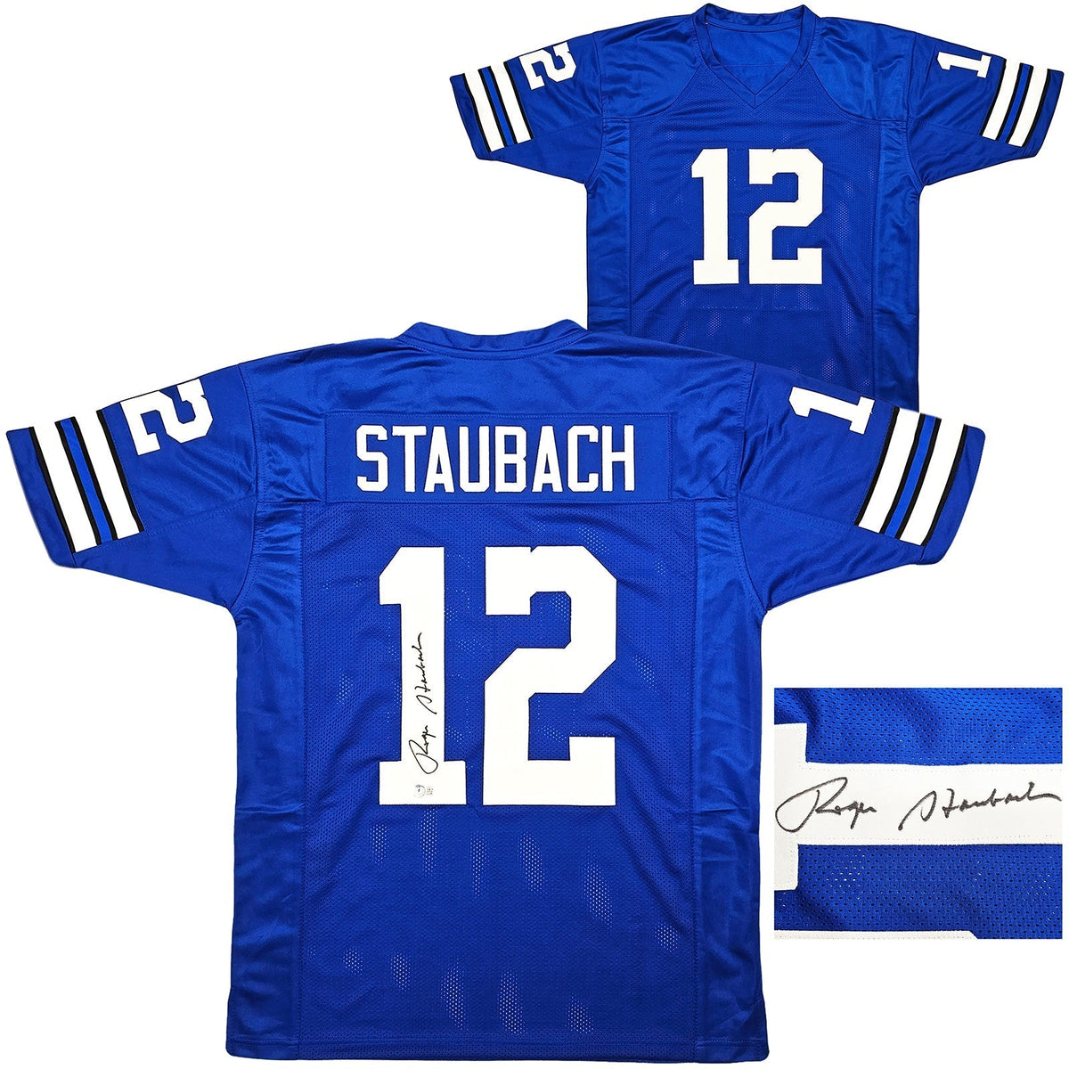Dallas Cowboys Roger Staubach Autographed Royal Blue Jersey Beckett BAS Witness Stock #212672