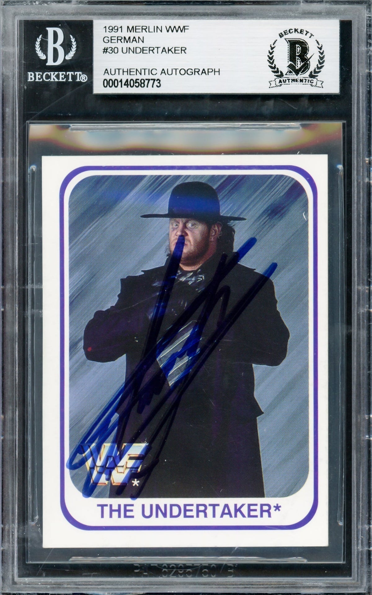 Undertaker Autographed 1991 Merlin WWF German Rookie Card #30 Beckett BAS #14058773