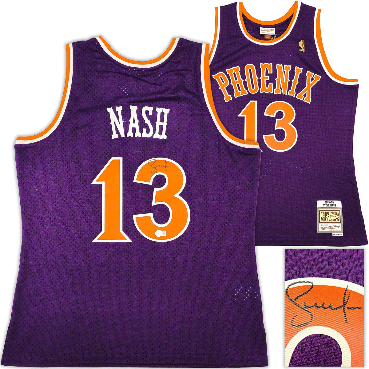Phoenix Suns Steve Nash Autographed Purple Authentic Mitchell & Ness 2005-06 Hardwood Classic Swingman Jersey Size L Beckett BAS Witness