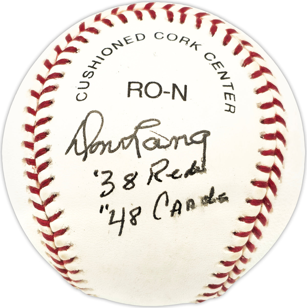 Don Lang Autographed Official NL Baseball 38 Reds '48 Cards Beckett BAS QR #BN13223