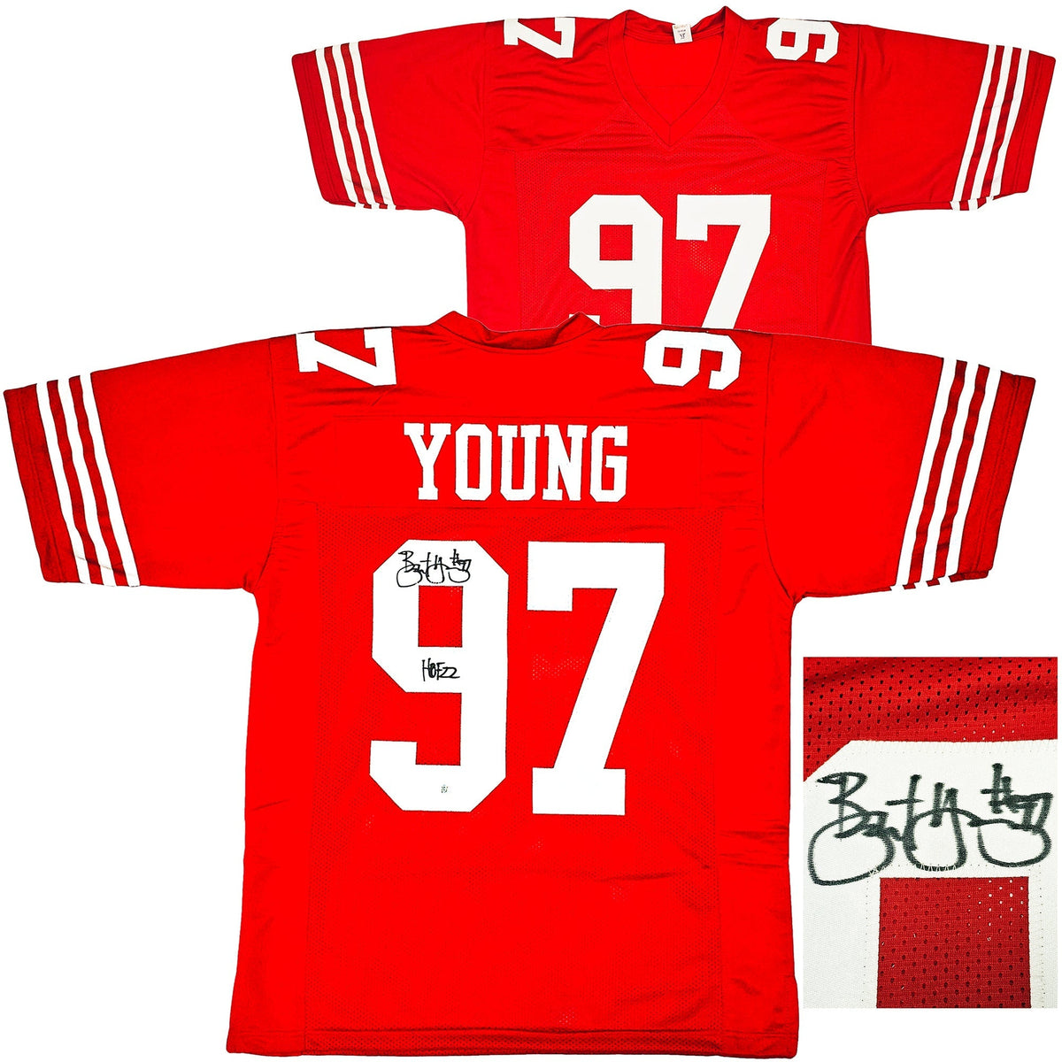 San Francisco 49ers Bryant Young Autographed Red Jersey "HOF 22" Beckett BAS Witness Stock #218751