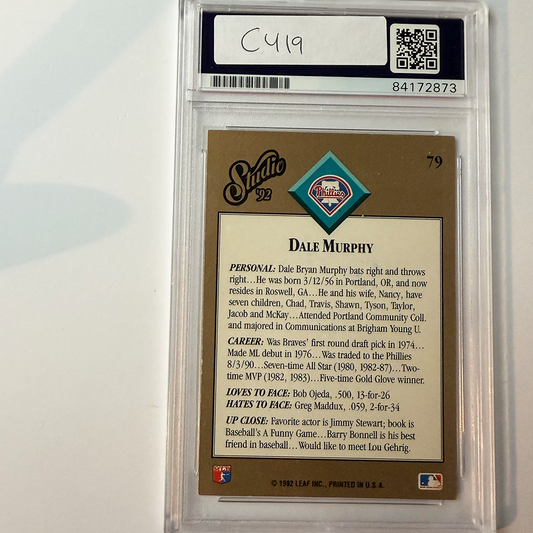Dale Murphy Signed 1992 Studio #79 w/2 Inscriptions PSA Auto Authentic