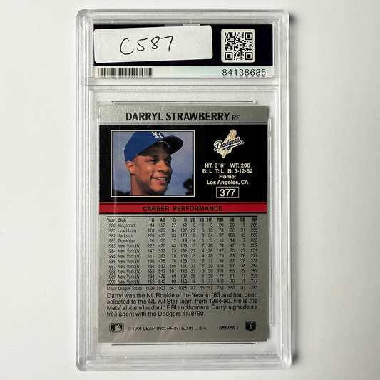 Darryl Strawberry Signed 1991 Leaf #377 PSA Auto Authentic