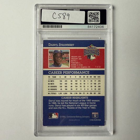 Darryl Strawberry Signed 1993 Hostess #7 PSA Auto Authentic