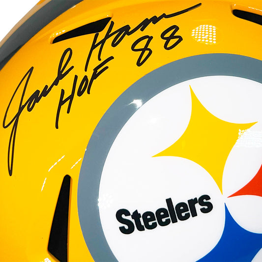 Jack Ham Signed HOF 88 Inscription Pittsburgh Steelers Throwback Gold Speed Full-Size Replica Football Helmet (Beckett)