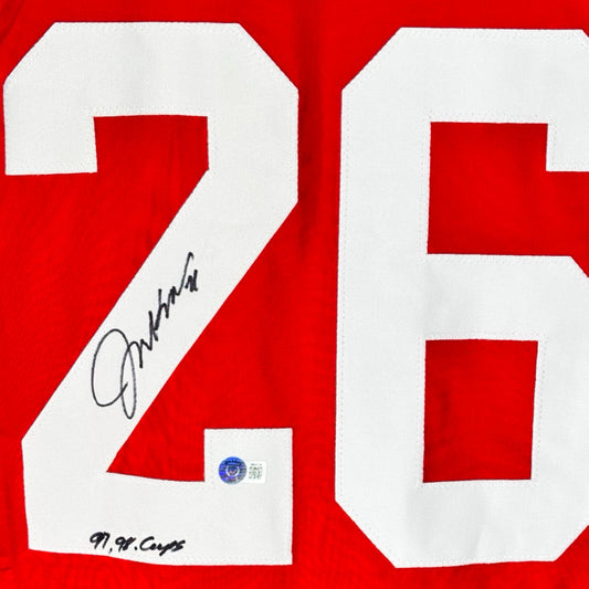 Joey Kocur Signed 97 98 Cups Inscription Detroit Red Hockey Jersey (Beckett)