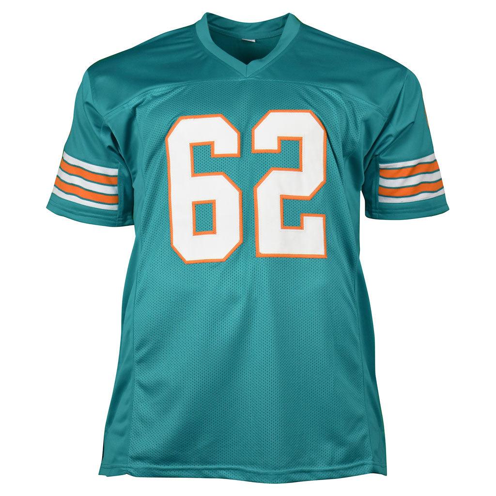 Jim Langer Signed HOF 87 Inscription Miami Pro Teal Football Jersey (JSA)