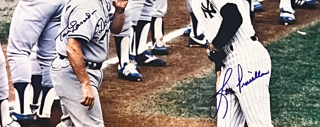 Tommy Lasorda and Lou Piniella Dual Signed Baseball 16x20 Photo (JSA)