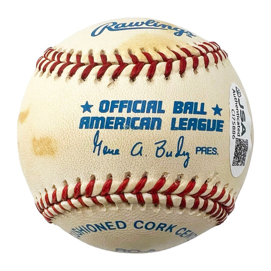 Denny McLain Signed 31-6, 1968 Inscription Rawlings Official American League Baseball (JSA)