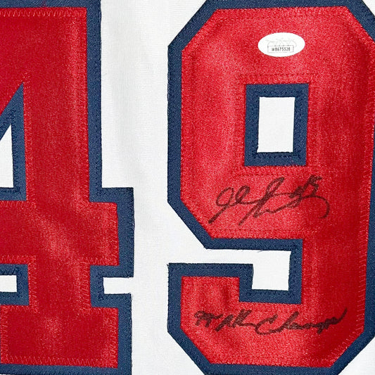 John Rocker Signed 99 NL Champs Inscription Atlanta White Baseball Jersey (JSA)