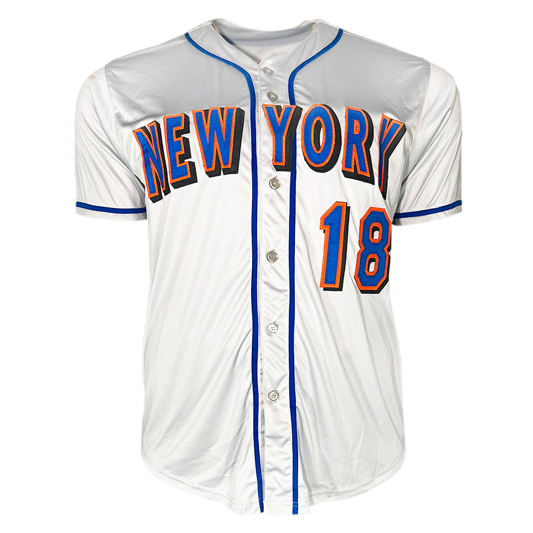 Darryl Strawberry Signed 86 WS Champs Inscription New York #18 Grey Baseball Jersey (MLB)
