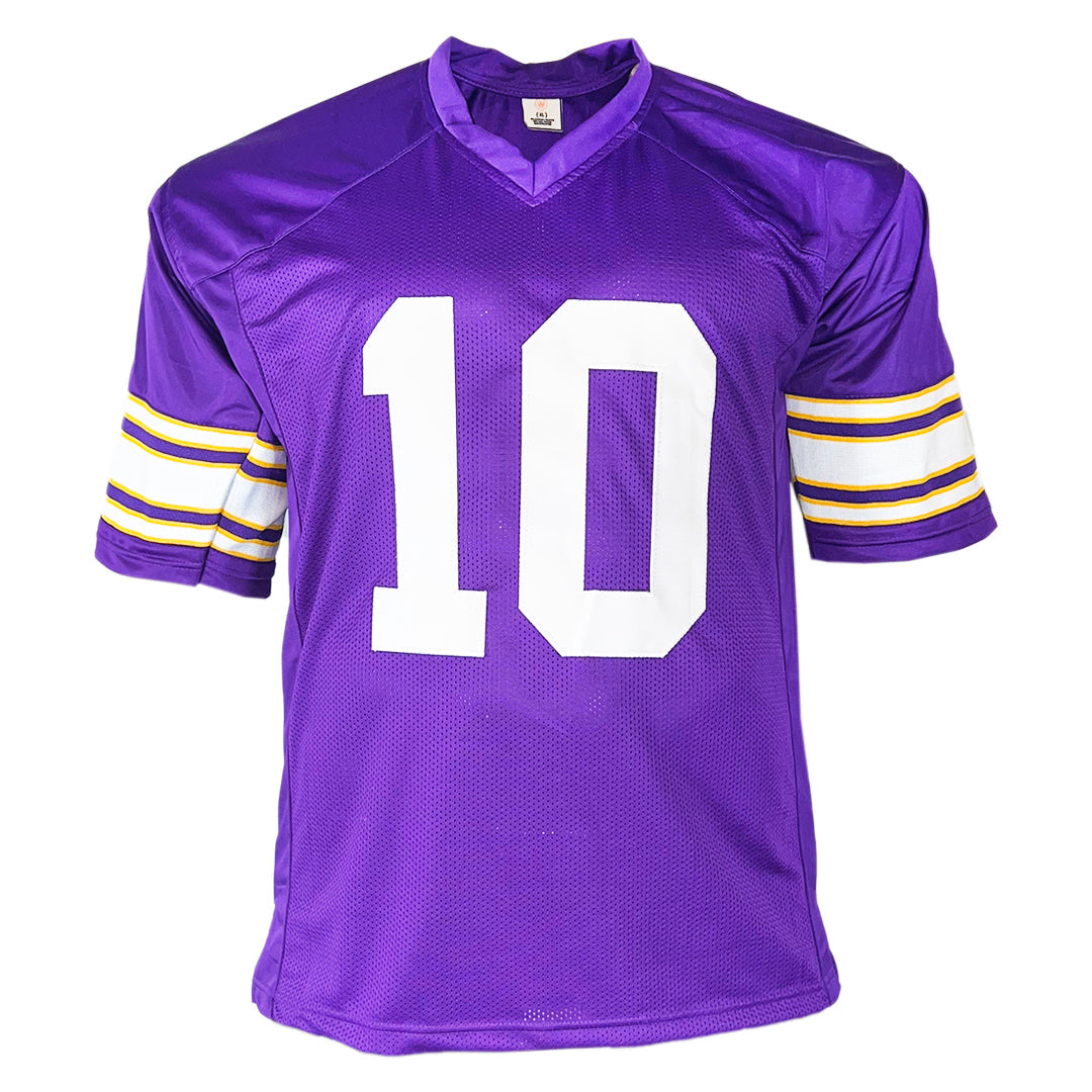Fran Tarkenton Signed HOF 86 Inscription Minnesota Purple Football Jersey (Beckett)
