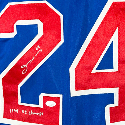 Jay Wells Signed 1994 SC Champs Inscription New York Blue Hockey Jersey (JSA)
