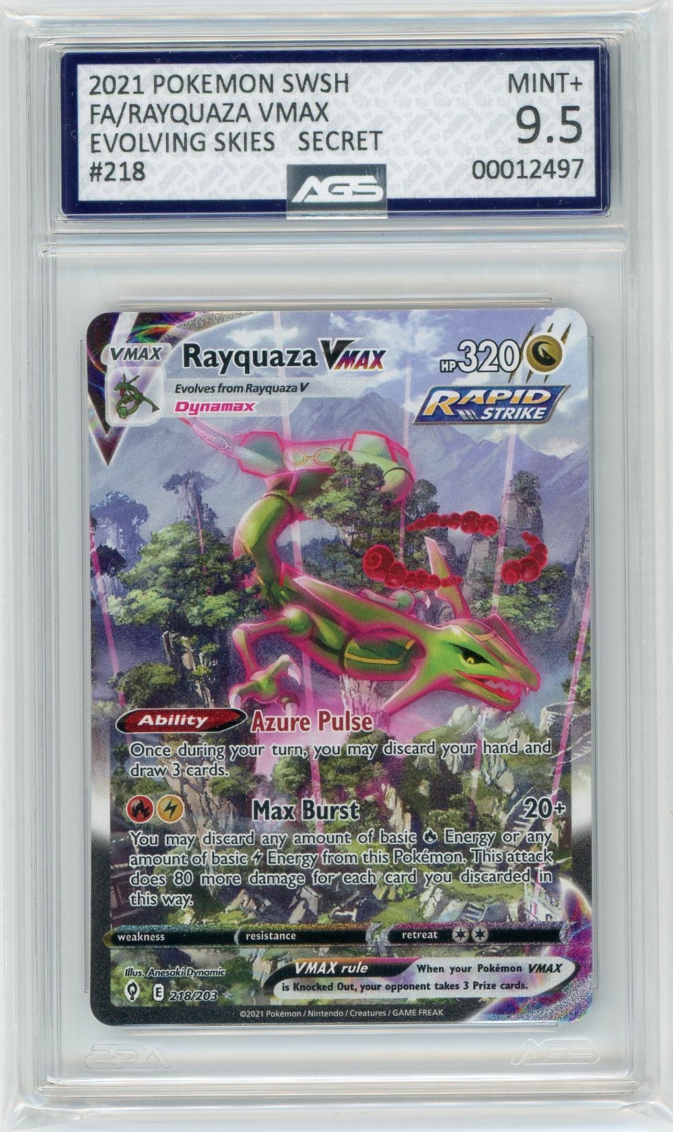 AGS (MINT+ 9.5) Rayquaza VMAX #218 - Evolving Skies (#00012497)