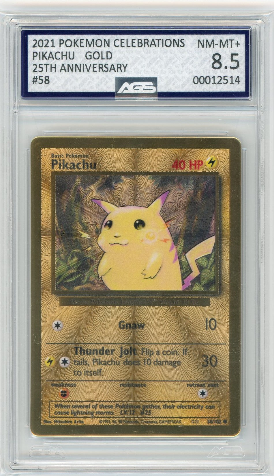AGS (NM-MT+ 8.5) Metal Pikachu (Gold) #38/102 - Celebrations (#00012514)