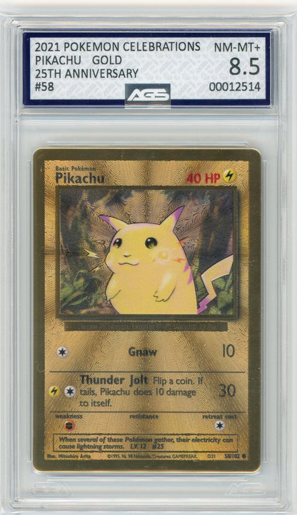 AGS (NM-MT+ 8.5) Metal Pikachu (Gold) #38/102 - Celebrations (#00012514)