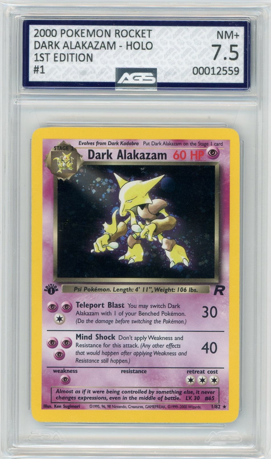 AGS (NM+ 7.5) Dark Alakazam #1 - Team Rocket (#00012559)