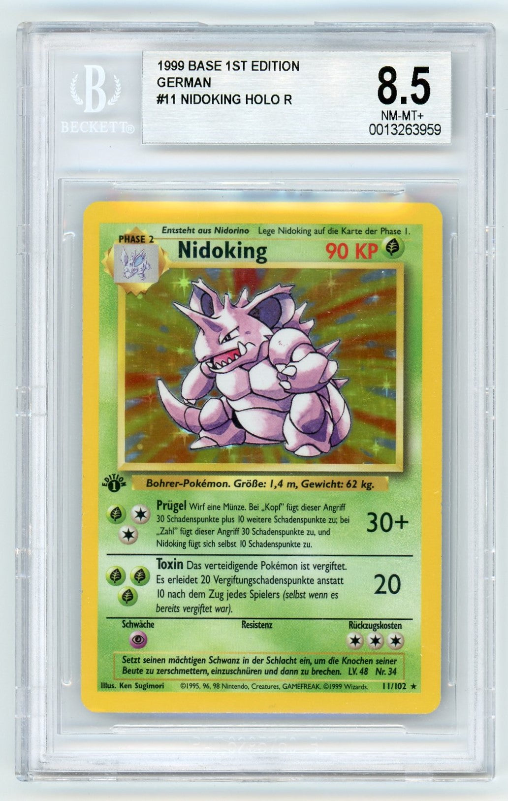 BGS 8.5 (NM-MT+) Nidoking Holo - 1999 Pokemon Base 1st Edition (German)  (#0013263959)