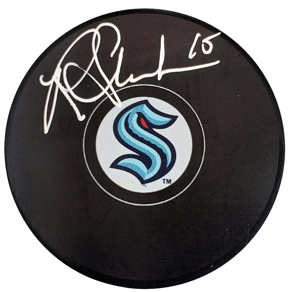 Riley Sheahan Autographed Official Seattle Kraken Logo Hockey Puck Fanatics Holo Stock #200869