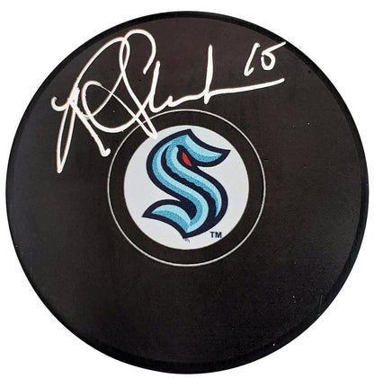 Riley Sheahan Autographed Official Seattle Kraken Logo Hockey Puck Fanatics Holo Stock #200869