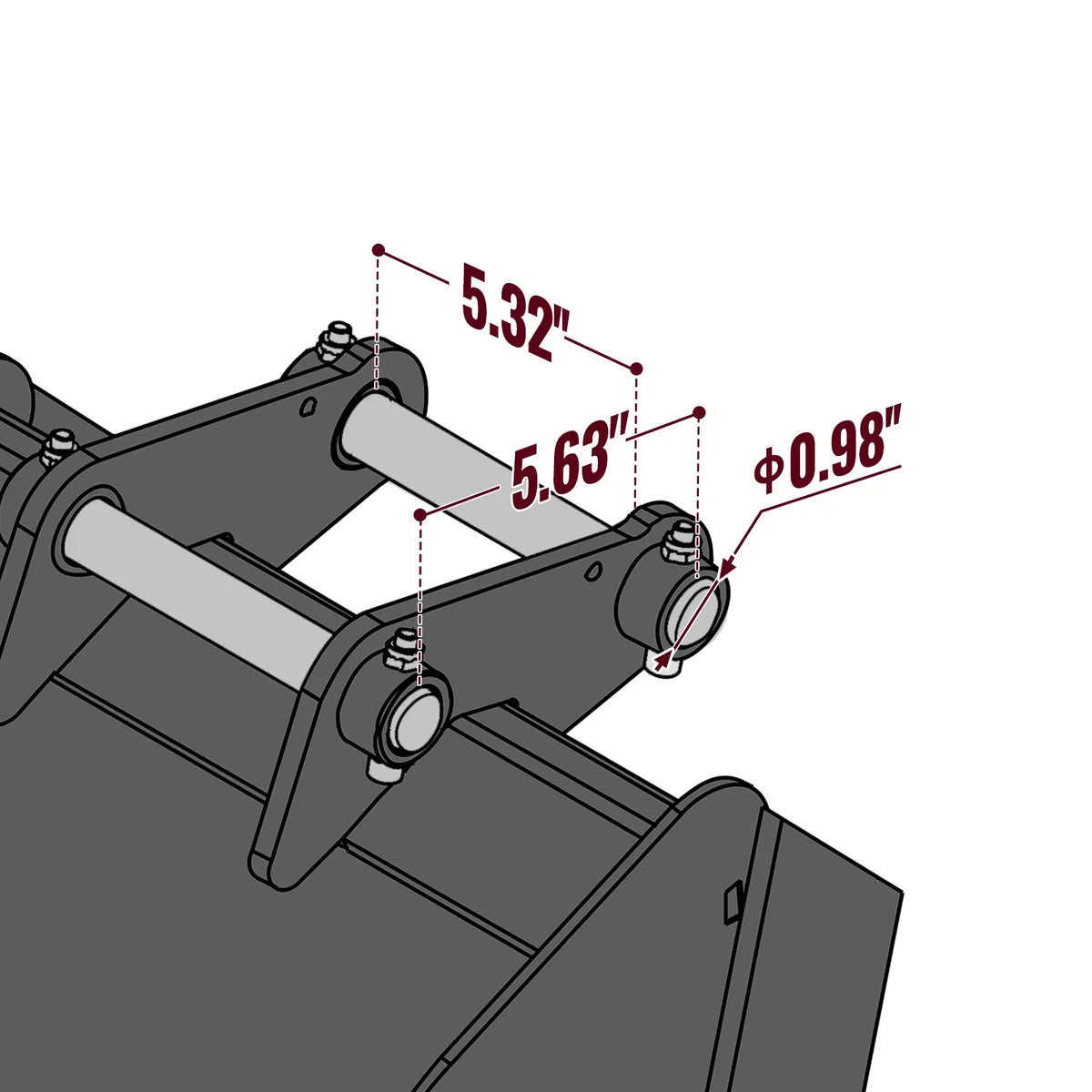 24" Backhoe Bucket without Pins, 6-Carbon Steel Teeth (for SKU: 150162, 150163, 150164, 201162, 201163, 201164)
