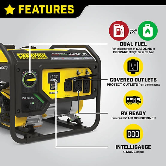 New!Champion Power Equipment 4550-Watt Dual Fuel RV Ready Portable Generator with CO Shield, 200970
