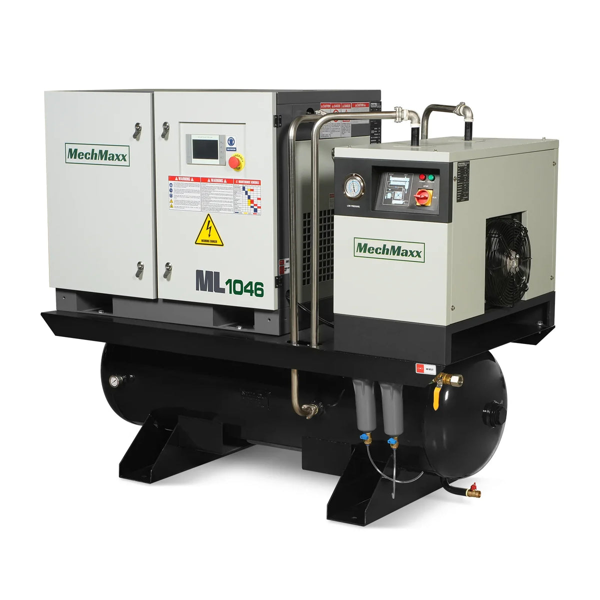 10HP Combined Rotary Screw Air Compressor with Dryer & 66-Gal ASME Tank | 32 CFM,  116 PSI,  460V 3-Phase - Industrial Grade