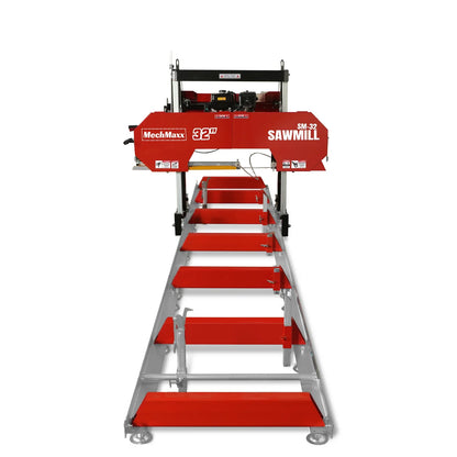 32" Portable Sawmill (5 x Blades Included),  420cc 15HP E-Start Gasoline Engine,  26.5" Board Width,  20' Track Length (13' Track Length + 6.4' Track Extension Included) ,  SM-32