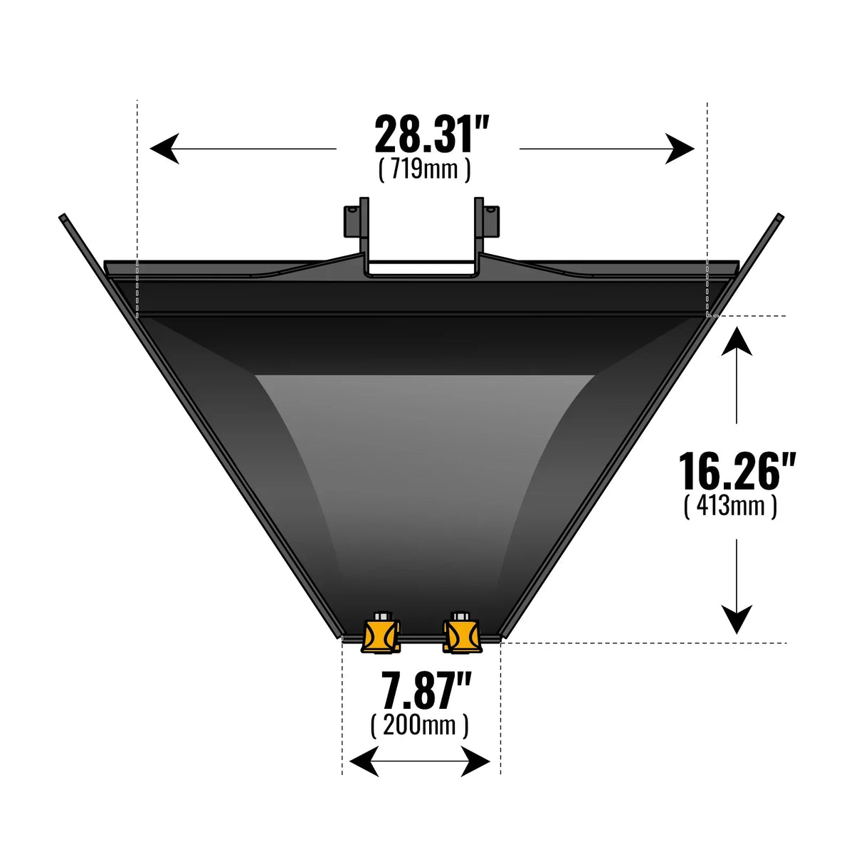 Trapezoidal V-Ditching Bucket without Pins, 2-Carbon Steel Teeth (for SKU: 150162, 150163, 150164, 201162, 201163, 201164)