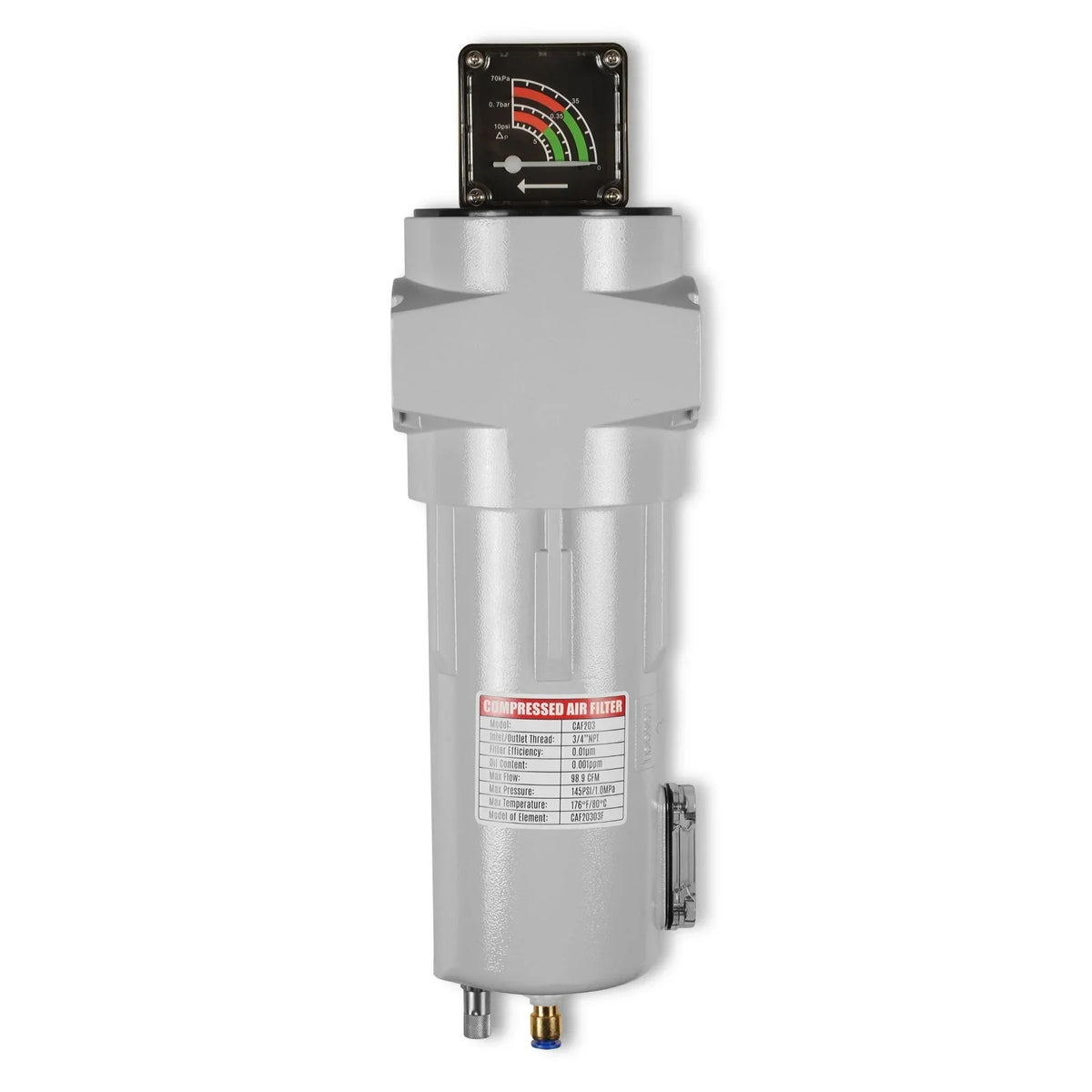 99 CFM Compressed Air Oil-Water Separator Precision Filter,0.01μm,Oil Content 0.001ppm, With Auto Drain, Pressure Gauge