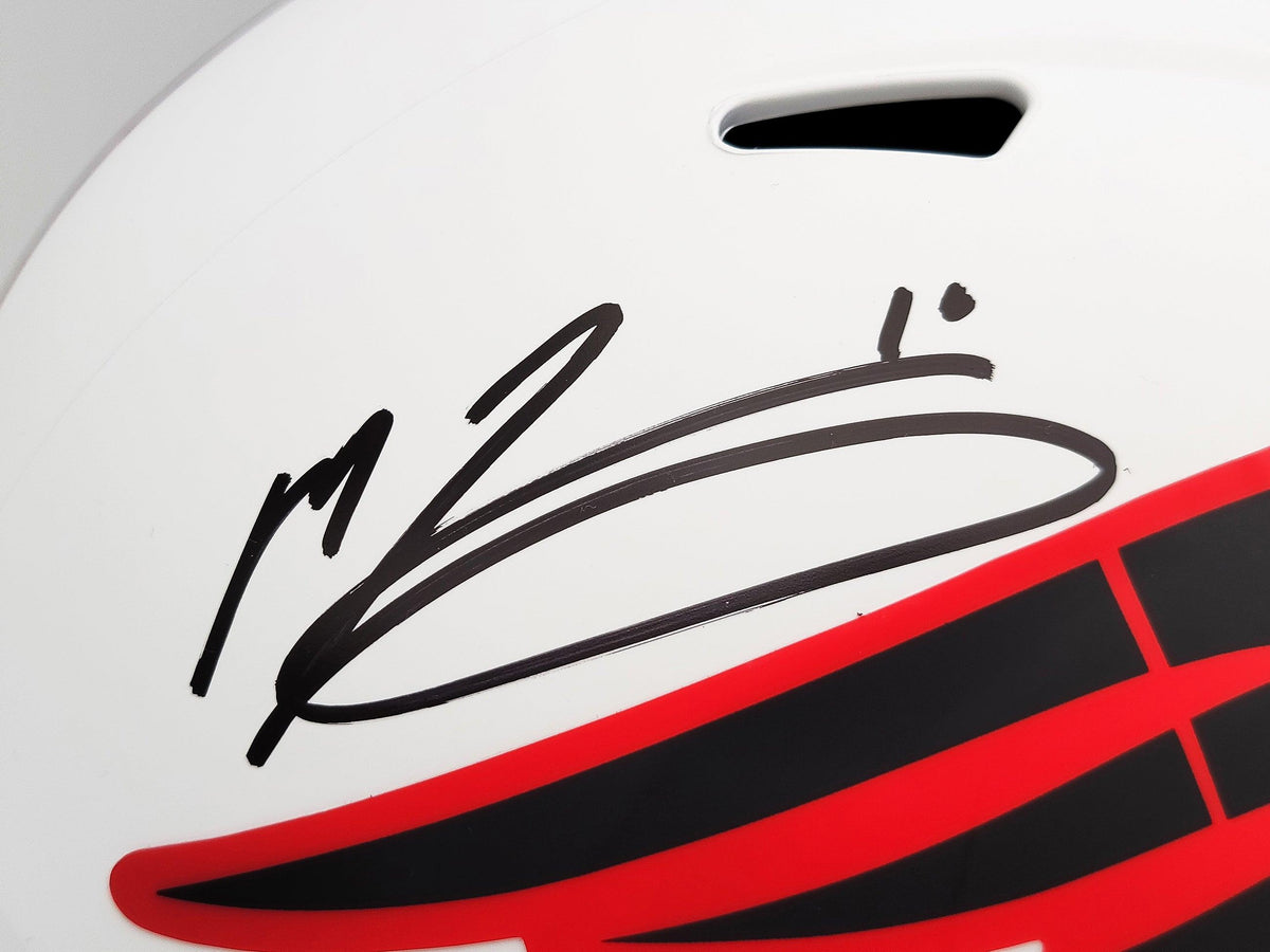 Mac Jones Autographed New England Patriots Lunar Eclipse White Full Size Replica Speed Helmet Beckett BAS QR Stock #202966