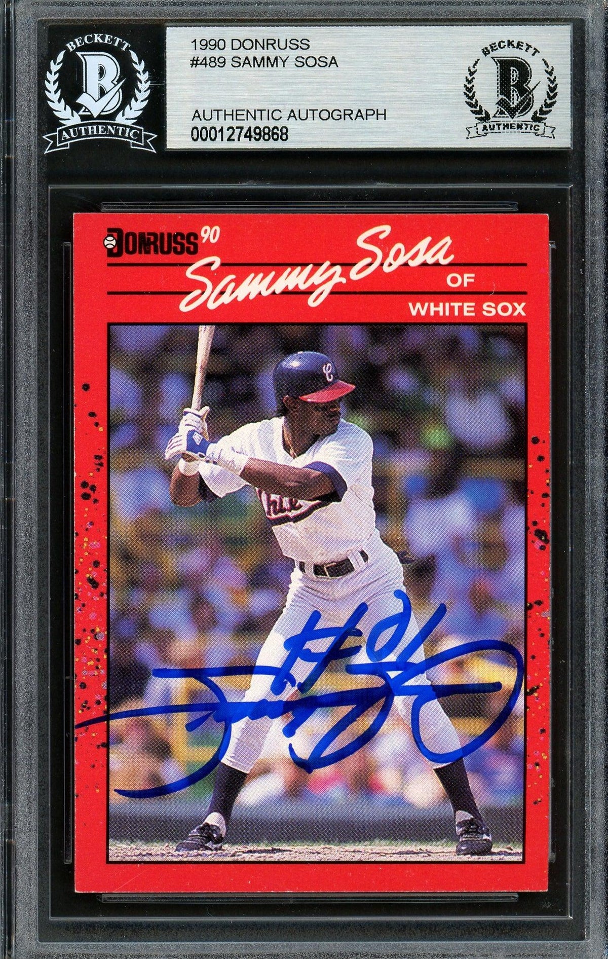 Sammy Sosa Autographed 1990 Donruss Rookie Card #489 Chicago White Sox Beckett BAS Stock #193009
