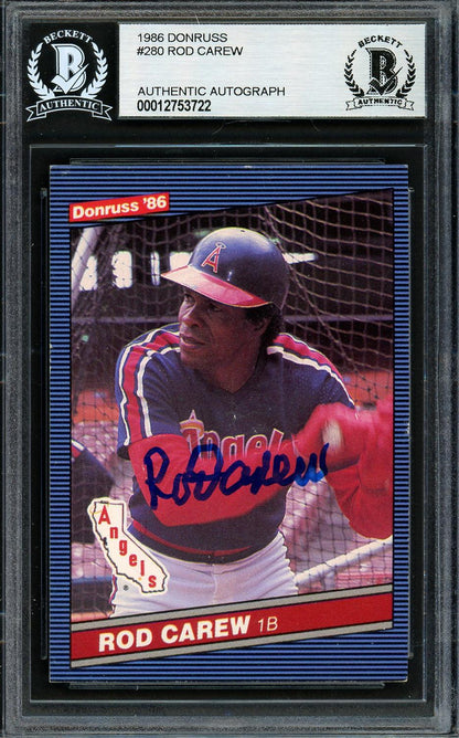 Rod Carew Autographed 1986 Donruss Card #280 California Angels Beckett BAS Stock #193244