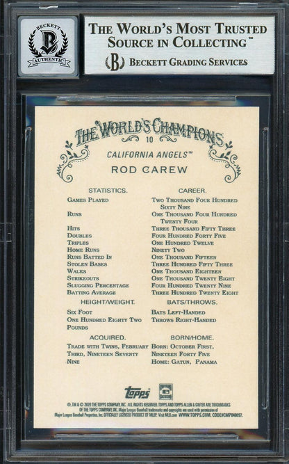 Rod Carew Autographed 2020 Topps Allen & Ginter Card #10 California Angels Auto Grade Gem Mint 10 Beckett BAS Stock #192837