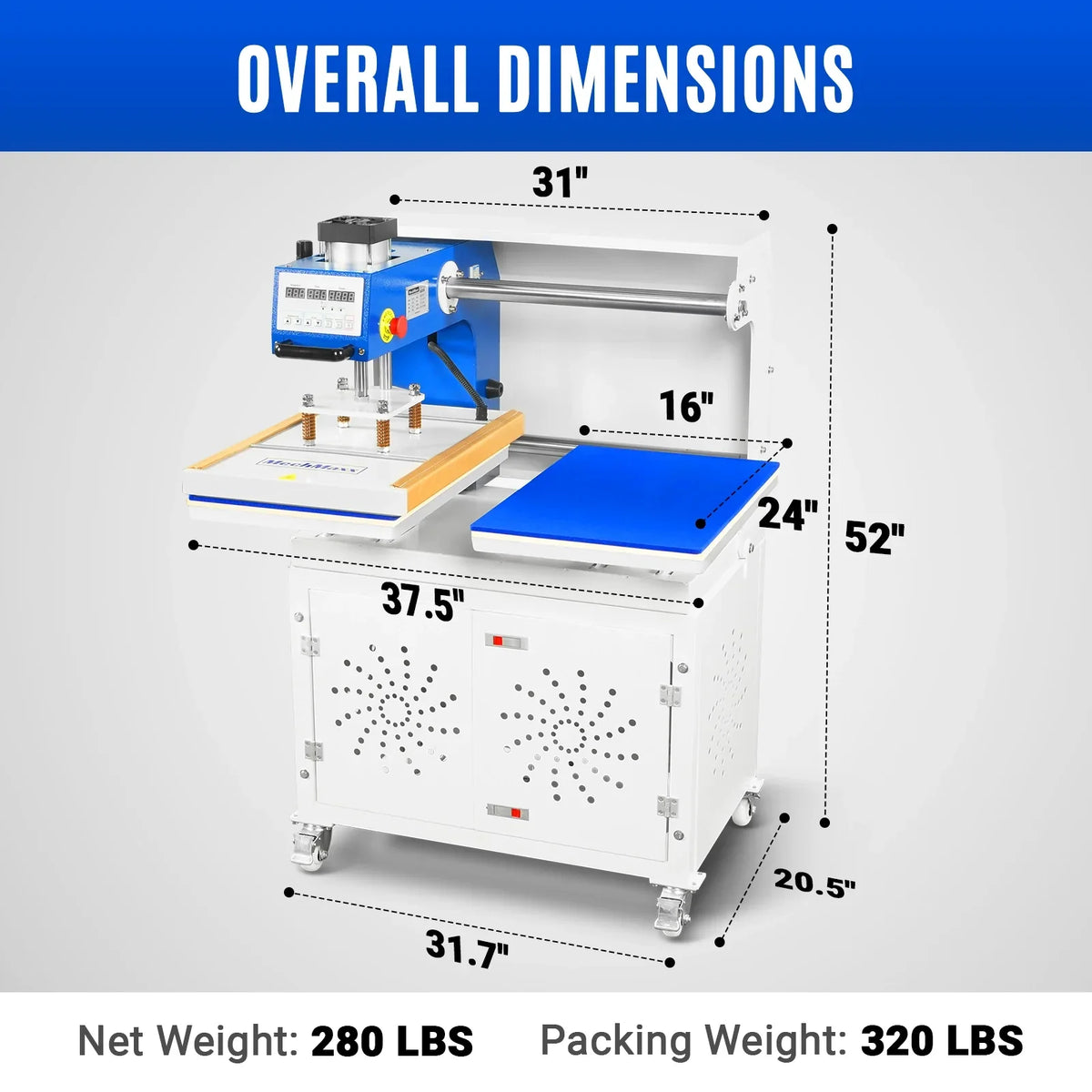 16x24 Inch Commercial Pneumatic Dual Platen Heat Press - Auto Lift Sublimation Transfer Machine with Storage Base Cabinet (110V 1650W)