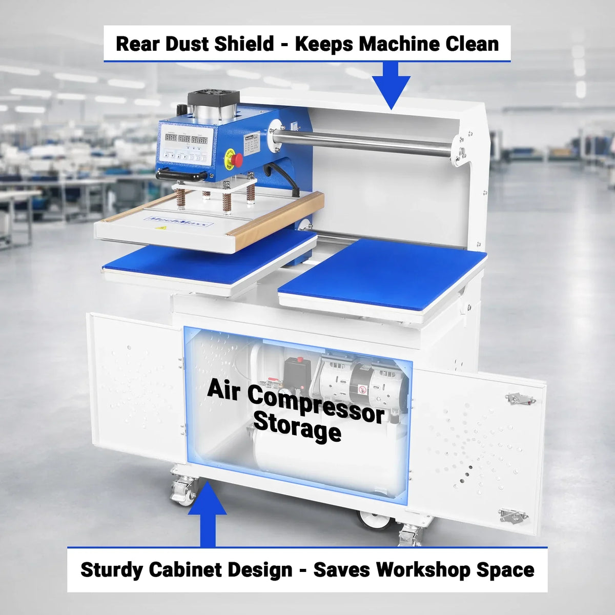 16x24 Inch Commercial Pneumatic Dual Platen Heat Press - Auto Lift Sublimation Transfer Machine with Storage Base Cabinet (110V 1650W)