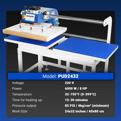 24x32 Inch (60x80cm) Industrial Pneumatic Dual Platen Heat Press - Auto Lift Digital Sublimation Transfer Machine (220V 8HP)