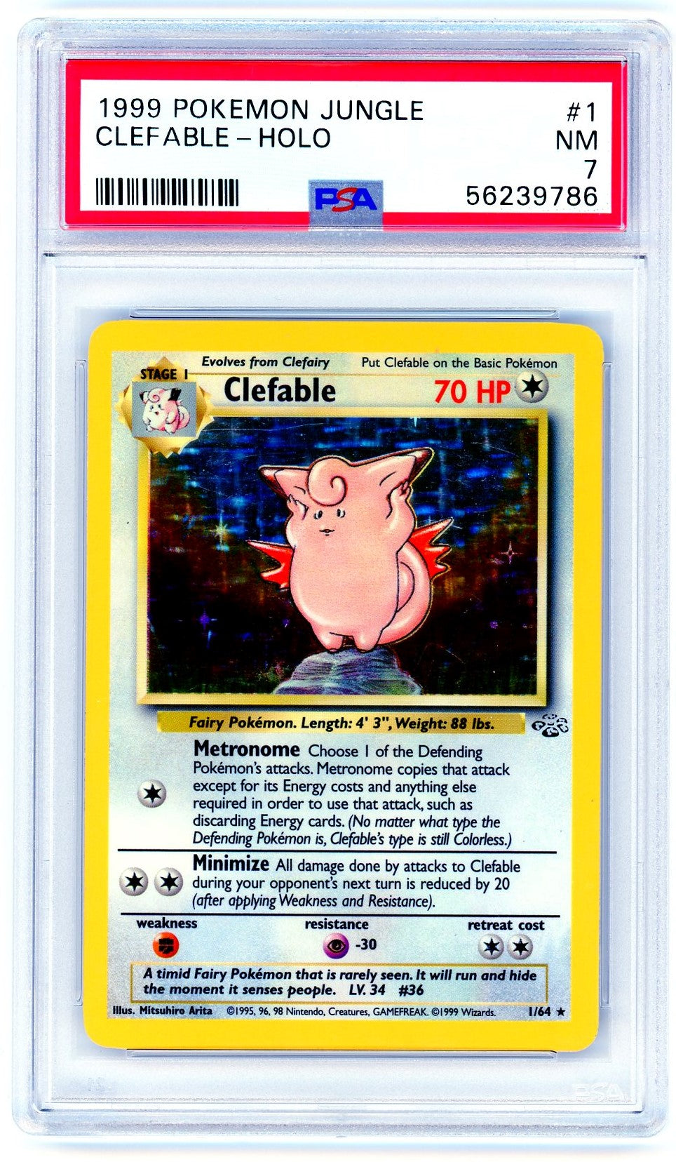 PSA (NM 7) Clefable-Holo #1 - Pokemon Jungle (56239786)