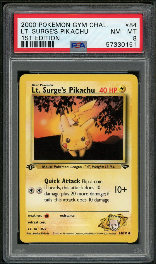 PSA (NM-MT 8) Lt. Surge's Pikachu (1st Edition) #84 - Pokemon Gym Challenge (#57330151)