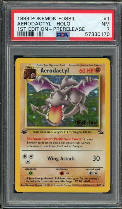 PSA (NM 7) Aerodactyl-holo #1 - (PRERELEASE) Pokemon Fossil (#57330170)