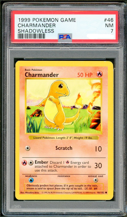 PSA (NM 7) Charmander (Shadowless) #46 - Pokemon Game